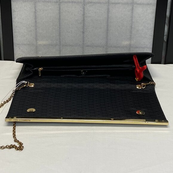 Charming Charlie Cutout Front Envelope Foldover Gold Chain Clutch Bag Black NWT - Picture 4 of 7
